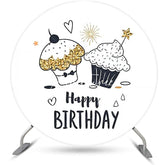 Aperturee - Cupcakes Heart Star Simple Round Birthday Backdrop